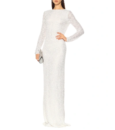 Shop Balmain Sequined Gown In White