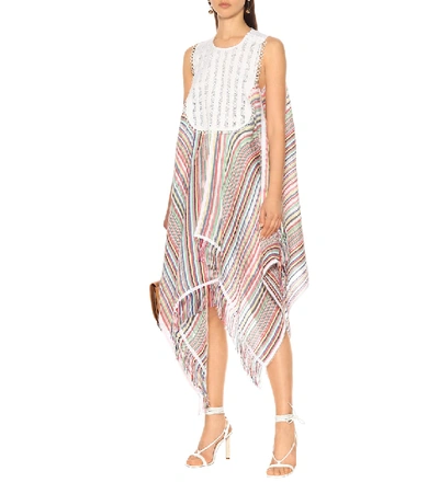 Shop Jw Anderson Striped Cotton-jacquard Midi Dress In White