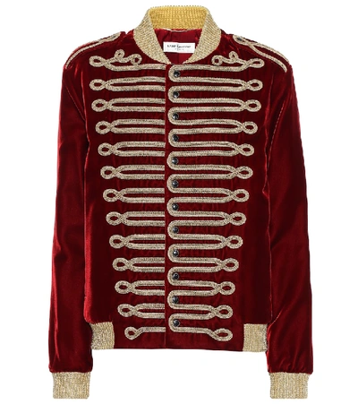 Shop Saint Laurent Embroidered Velvet Jacket In Red