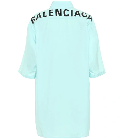 Shop Balenciaga Logo Cotton-poplin Shirt In Blue