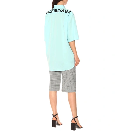 Shop Balenciaga Logo Cotton-poplin Shirt In Blue