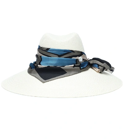 Shop Maison Michel Big Kate Straw And Silk Hat In White
