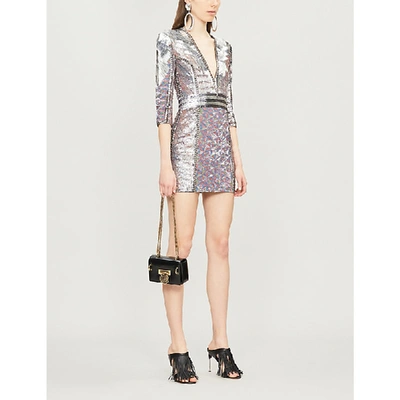 Shop Balmain V-neck Sequinned Mini Dress In Multico Pastel