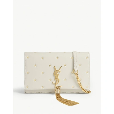 Shop Saint Laurent Star Print Kate Wallet-on-chain In White/gold