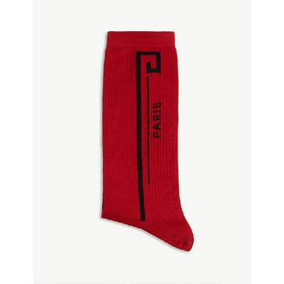 Shop Givenchy Logo-intarsia Ribbed Cotton Socks In Red Black