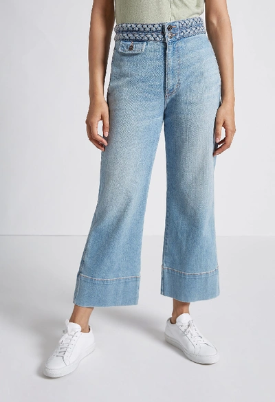 Shop Current Elliott The Braided High Waist Cropped Camp Jean In Poolside
