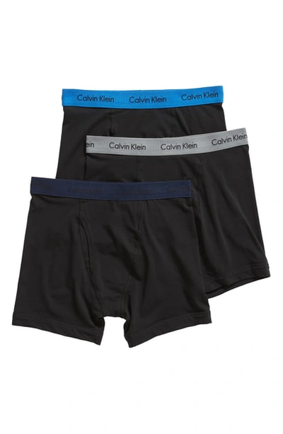 Shop Calvin Klein 3-pack Boxer Briefs In Black W/ Navy/ Monument/ Blue