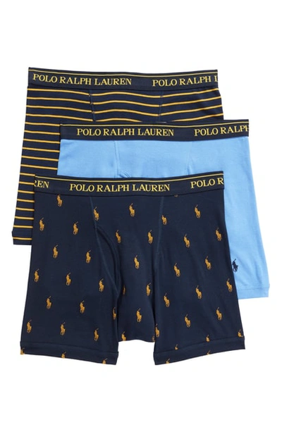 Shop Polo Ralph Lauren 3-pack Boxer Briefs In Navy/ Gold/ Blue/ Navy