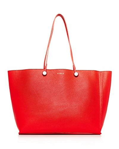 Shop Furla Eden Medium Leather Tote In Kiss Red/gold