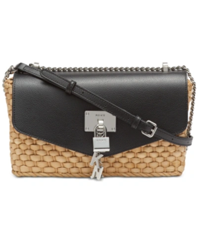 Shop Dkny Elissa Woven Flap Shoulder Bag, Created For Macy's In Black/silver