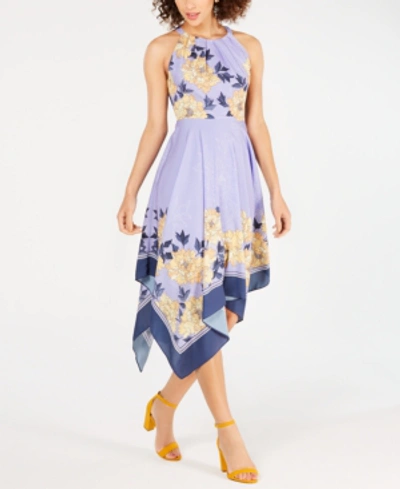 Shop Adrianna Papell Handkerchief-hem A-line Dress In Lavendar