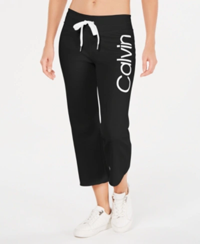 Shop Calvin Klein Performance Logo Cropped Sweatpants In Black