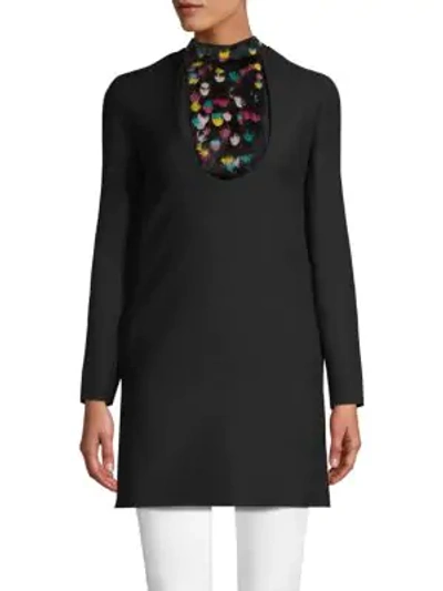 Shop Valentino 2-piece Feather-trim Wool Silk Shell & Tunic Top In Black