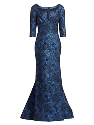 Shop Zac Posen Jacquard Metallic Gown In Lurex Blue