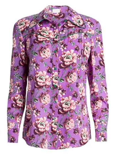 Shop Magda Butrym Dalian Floral Silk Blouse In Violet