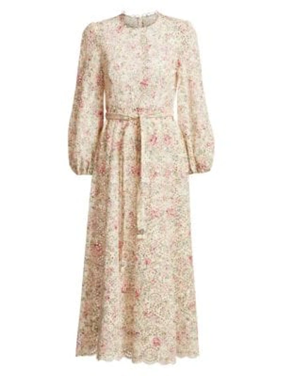 Shop Zimmermann Honour Floral Highneck Cotton Dress In Cream Floral