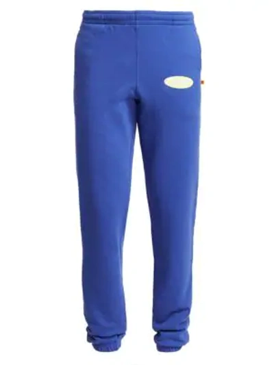 Shop Off-white Slim-fit Split Logo Sweatpants In Blue Yellow