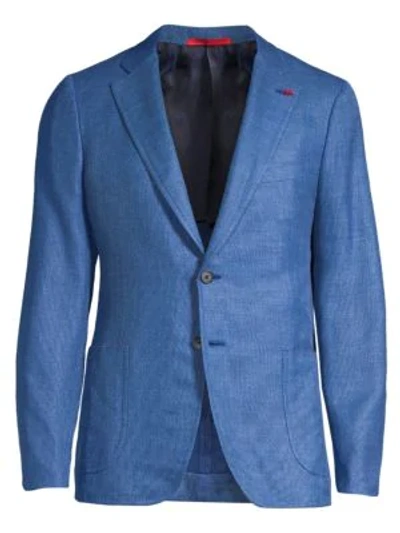 Shop Isaia Men's Summertime Solid Wool, Silk & Linen Single-breasted Jacket In Bright Blue
