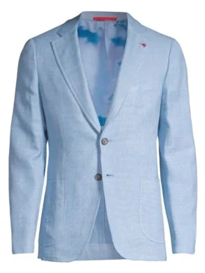 Shop Isaia Men's Summertime Solid Wool, Silk & Linen Single-breasted Jacket In Open Blue