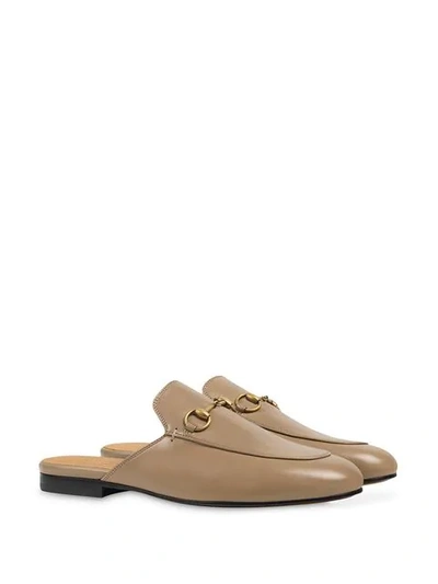 Shop Gucci Princetown Leather Flat Mules In Brown