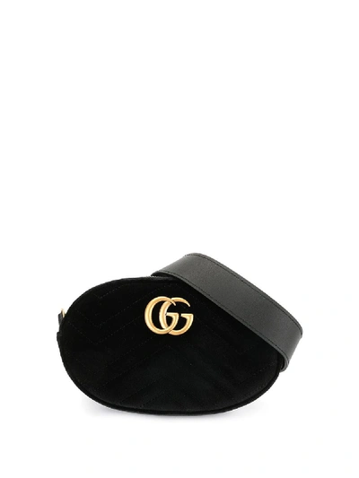 Shop Gucci Marmont Velvet Belt Bag - Black
