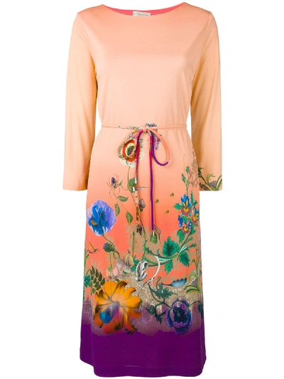 Shop Etro Floral Print Midi Dress In Orange