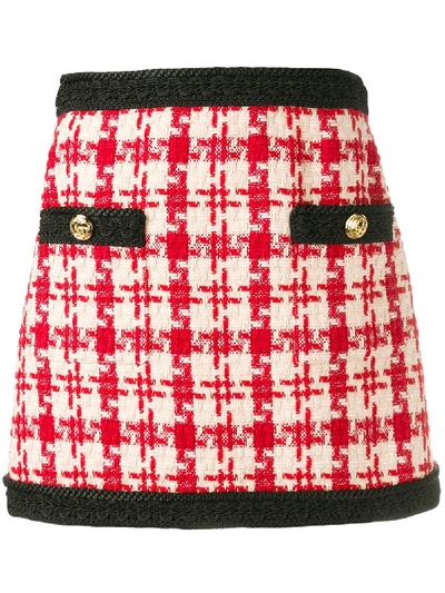Shop Gucci Houndstooth Print Mini Skirt - Red