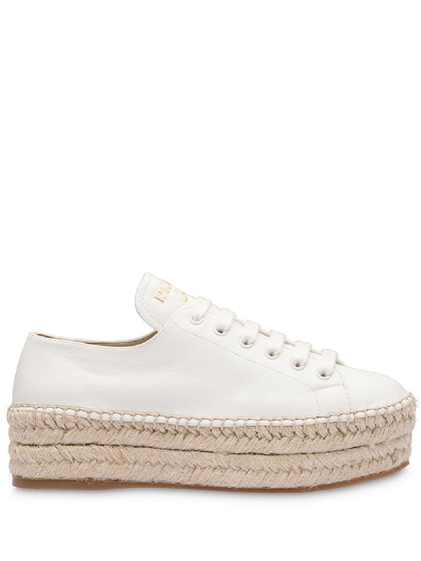Prada Madras Platform Sneakers In Weiss Modesens