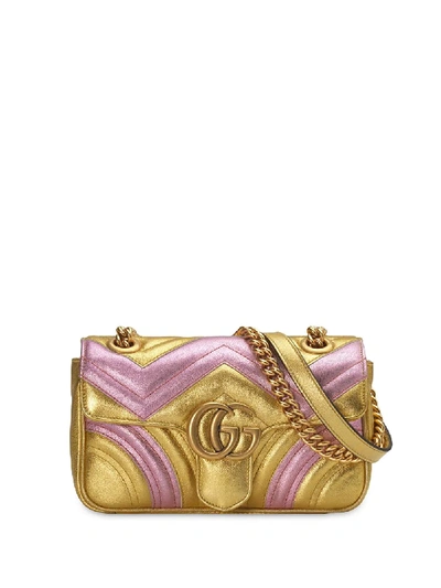 Shop Gucci Mini 'gg Marmont' Schultertasche - Gold