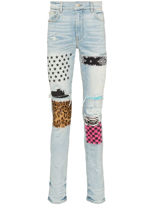 amiri skinny patchwork jeans