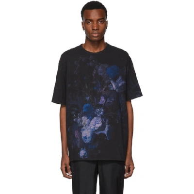Lad Musician Black Big Flower T-shirt In 16 Navy | ModeSens