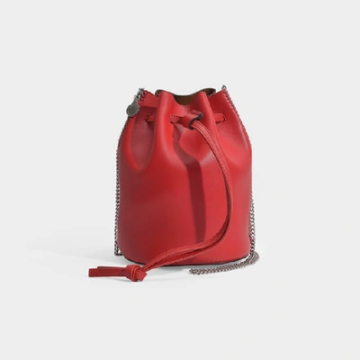 Shop Stella Mccartney | Mini Falabella Thin Chain Bucket Bag In Black Eco Leather In Red