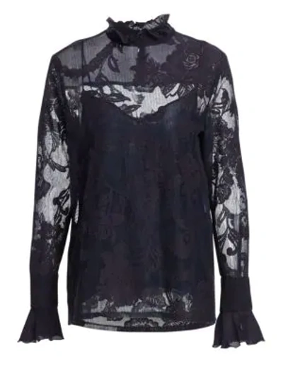 Shop See By Chloé Lace Overlay Long-sleeve Blouse In Dark Blue