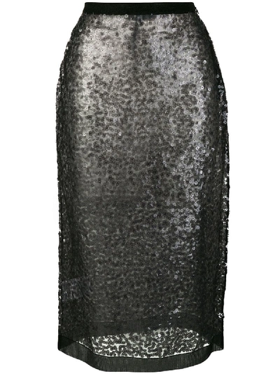 Shop Miu Miu Sequin Straight Skirt - Black