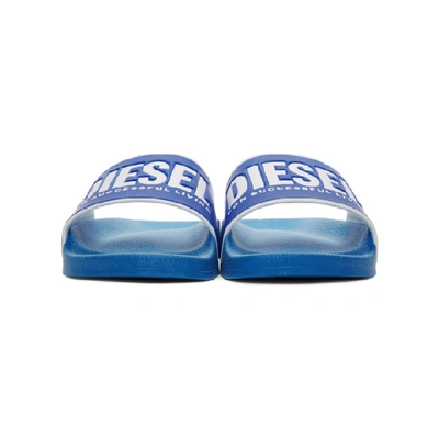 Shop Diesel Blue Logo Slides In H7326 Azure