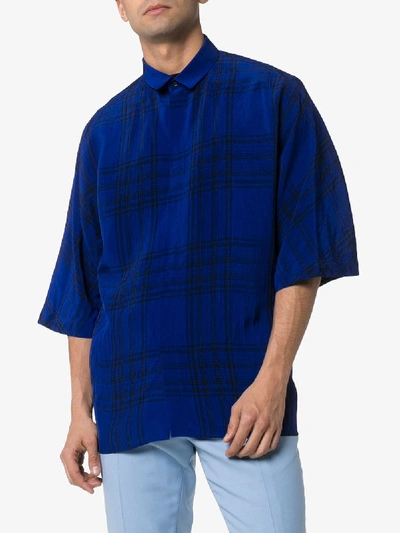 Shop Haider Ackermann Check Print Kimono Shirt In Blue