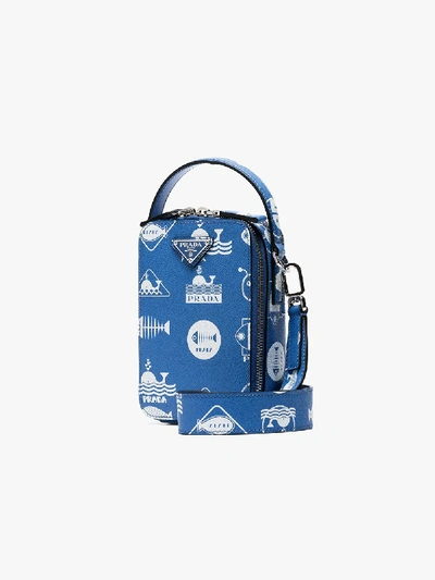 Shop Prada Brique Saffiano Bag In Blue