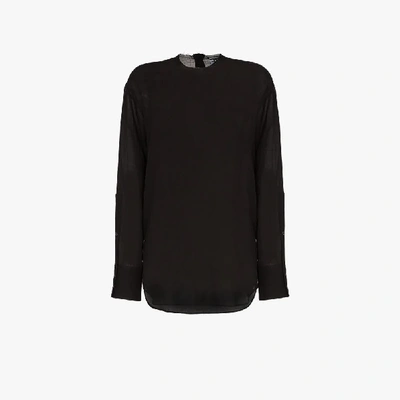 Shop Ann Demeulemeester Relaxed Fit Long-sleeve Sheer Cashmere Blend T-shirt In 099 Black