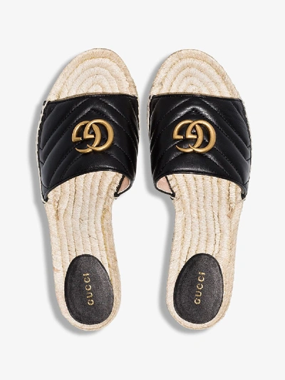 Shop Gucci Black Pilar Leather And Raffia Sandals In 1000 -  Black
