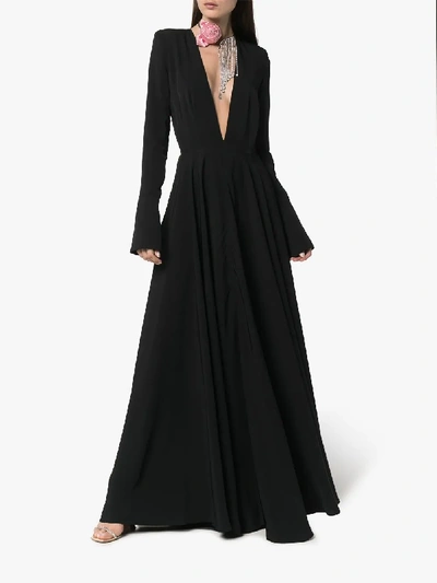 Shop Alexandre Vauthier Extreme Padded-shoulder V-neck Gown In Black