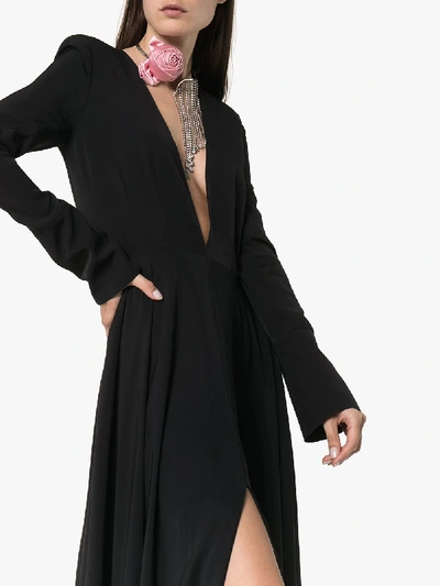 Shop Alexandre Vauthier Extreme Padded-shoulder V-neck Gown In Black