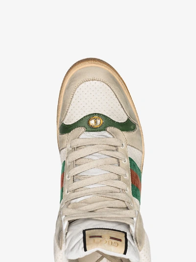 Shop Gucci White And Green Virtus Hi-top Sneakers In Neutrals