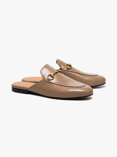 Shop Gucci Beige Princetown Leather Mules In Brown