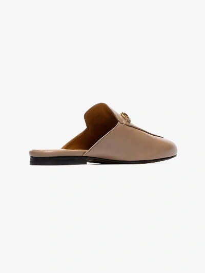 Shop Gucci Beige Princetown Leather Mules In Brown