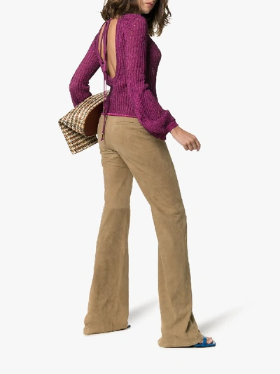 Shop Chloé Tie Back Knitted Long-sleeve Cotton Blend Top In 51y Violet Purple