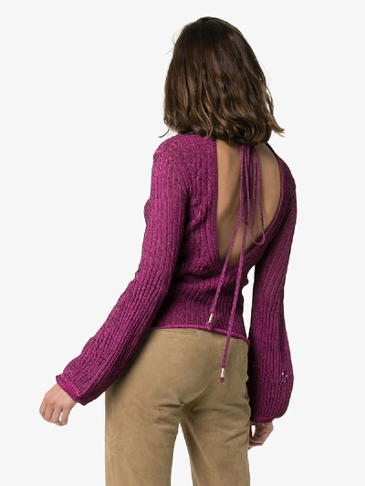 Shop Chloé Tie Back Knitted Long-sleeve Cotton Blend Top In 51y Violet Purple