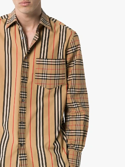Shop Burberry Classic Fit Patchwork Cotton Poplin Shirt In Neutrals
