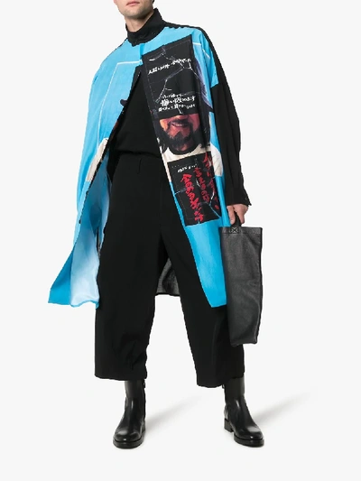 Shop Yohji Yamamoto Portrait And Text Print Shirt In 101 Blue/black