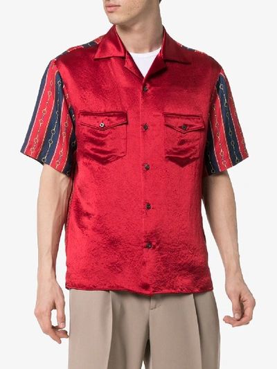 Shop Gucci Striped Chain Print Shirt In 6229 Red