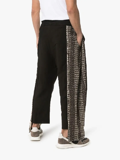 Shop By Walid Cross Stitch Cropped Cotton And Linen Trousers In Black